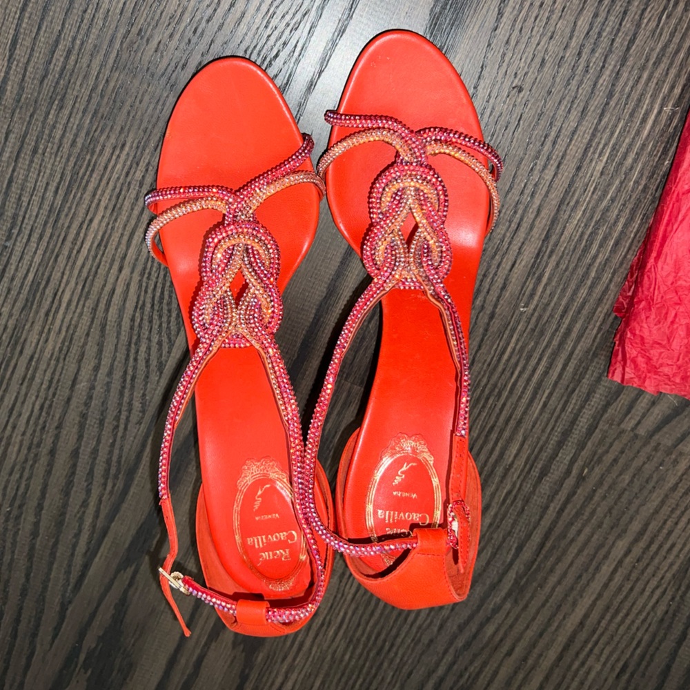 SOLD! Rene Caovilla Red Crystal-embellished Leather Sandals - Size 41